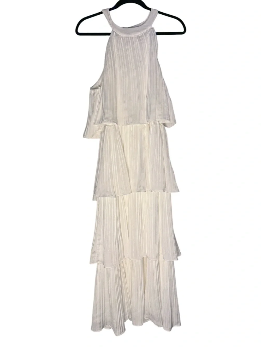 Size L Lulus Tier and Far White Tiered Pleated Halter Midi Dress - Picture 5 of 10